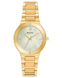 BULOVA Millennia Gold tone stainless steel Champagne mother of pearl dial featuring four diamonds