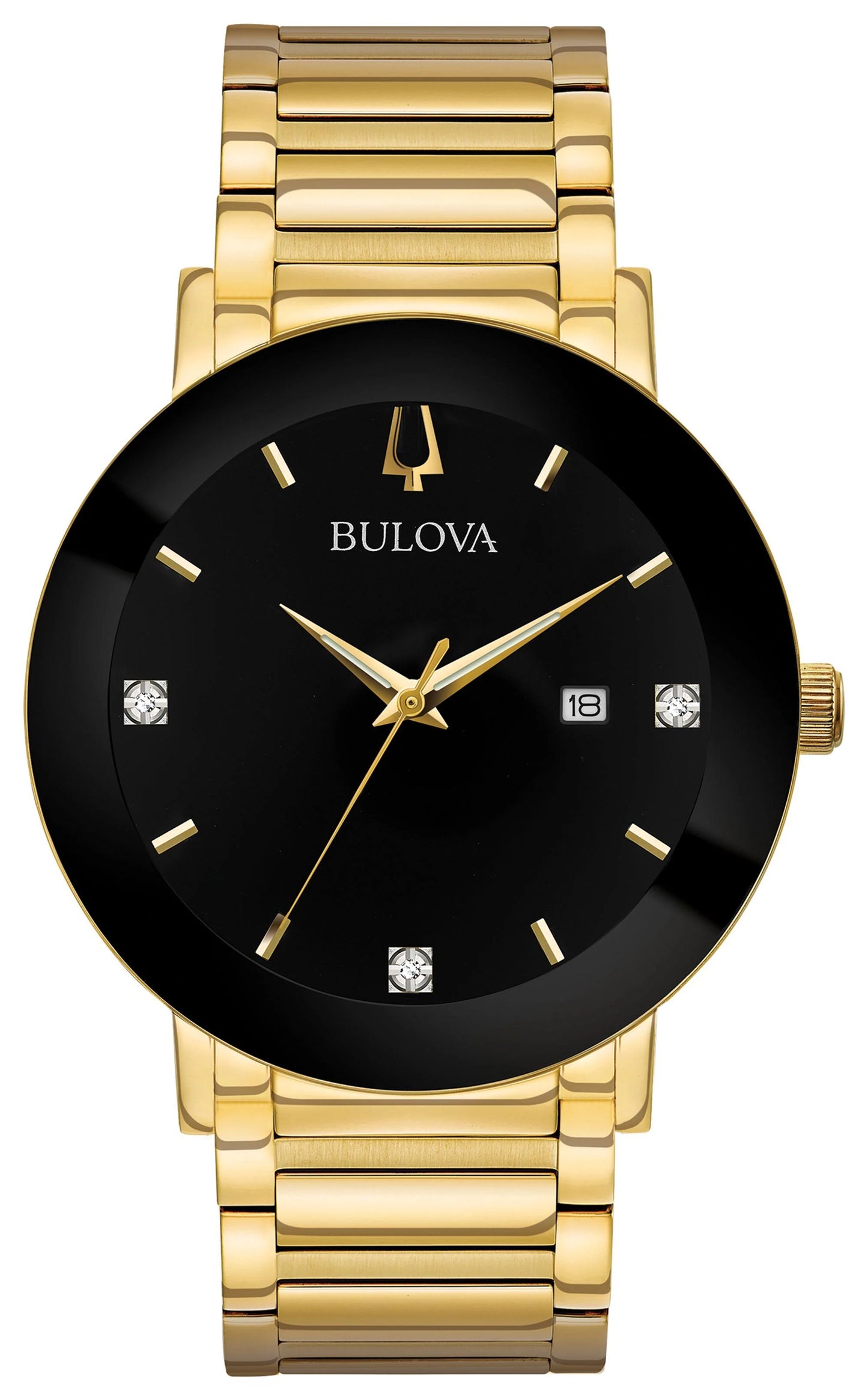 Bulova 97D116 men's Modern black dial yellow gold steel bracelet diamond watch