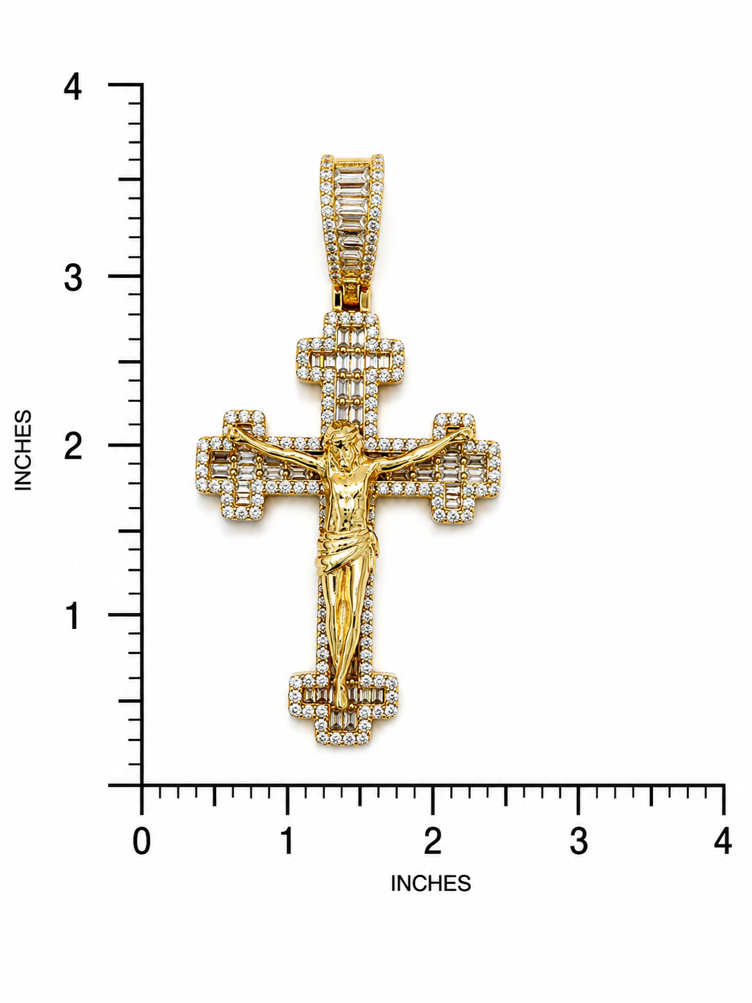 925 Sterling Silver 14K Gold-Plated CZ Crucifix Cross Pendant