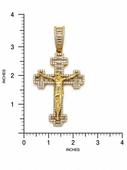 925 Sterling Silver 14K Gold-Plated CZ Crucifix Cross Pendant