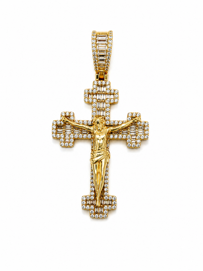 925 Sterling Silver 14K Gold-Plated CZ Crucifix Cross Pendant