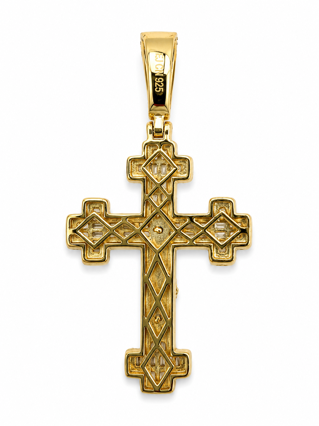 925 Sterling Silver 14K Gold-Plated CZ Crucifix Cross Pendant