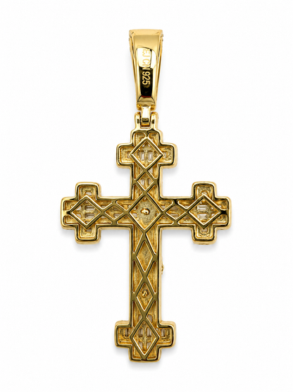 925 Sterling Silver 14K Gold-Plated CZ Crucifix Cross Pendant