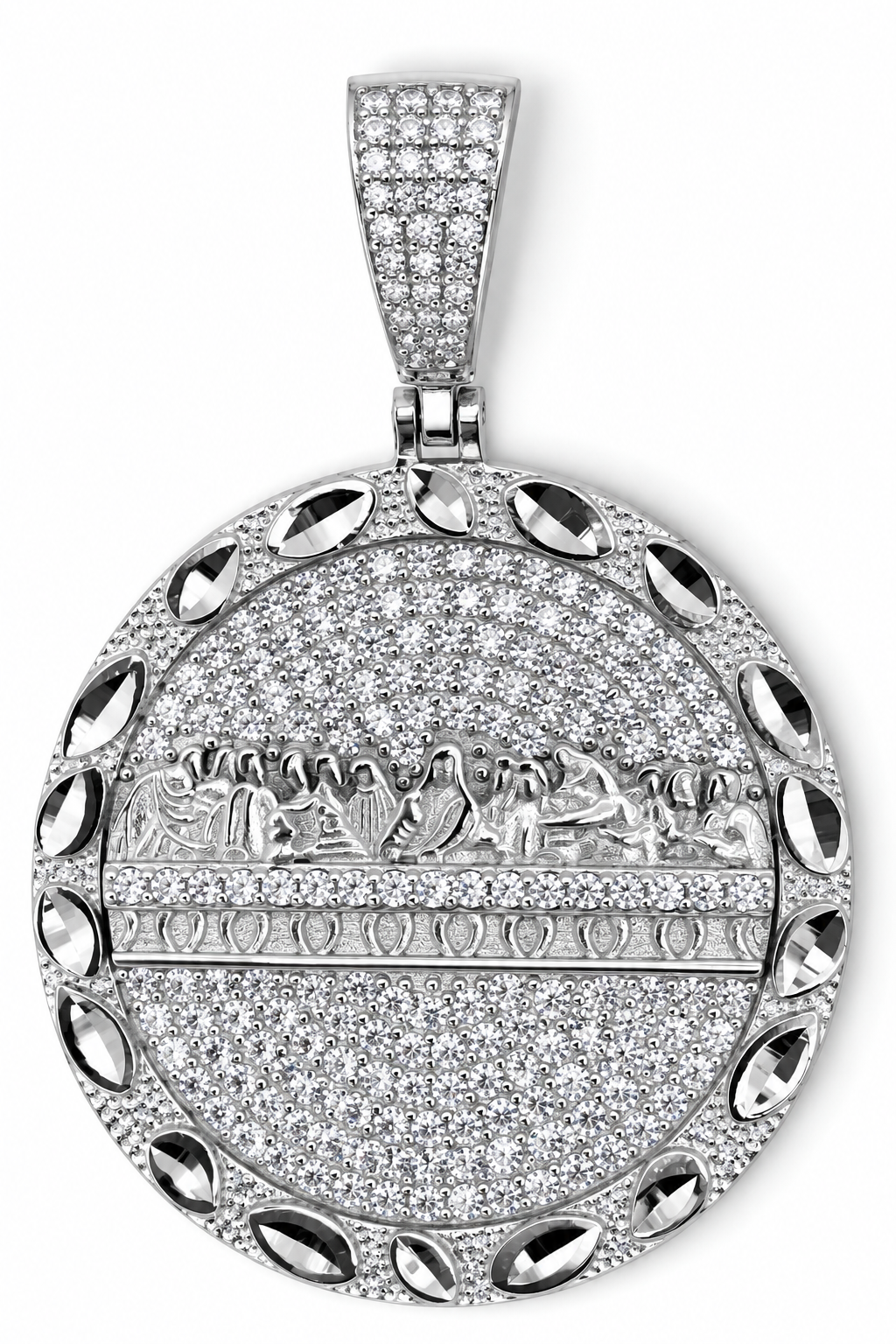 Round Religious Medallion Pendant with CZ-Style Stones