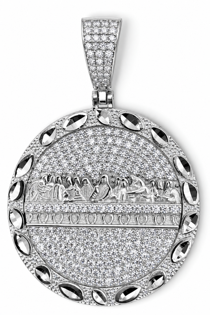 Round Religious Medallion Pendant with CZ-Style Stones