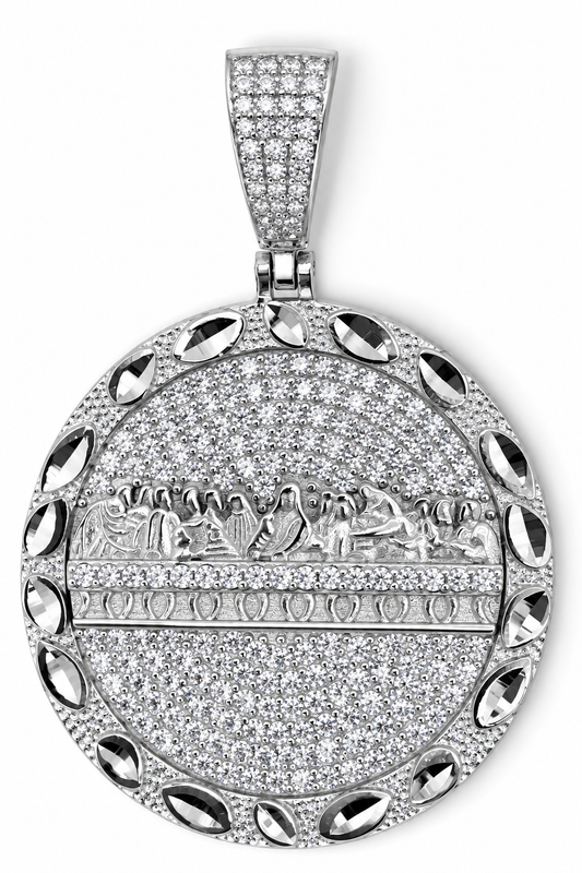 Round Religious Medallion Pendant with CZ-Style Stones