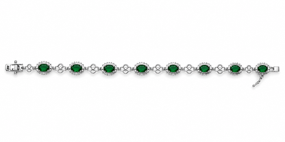 925 Sterling Silver Green Oval Stone Halo Tennis Bracelet