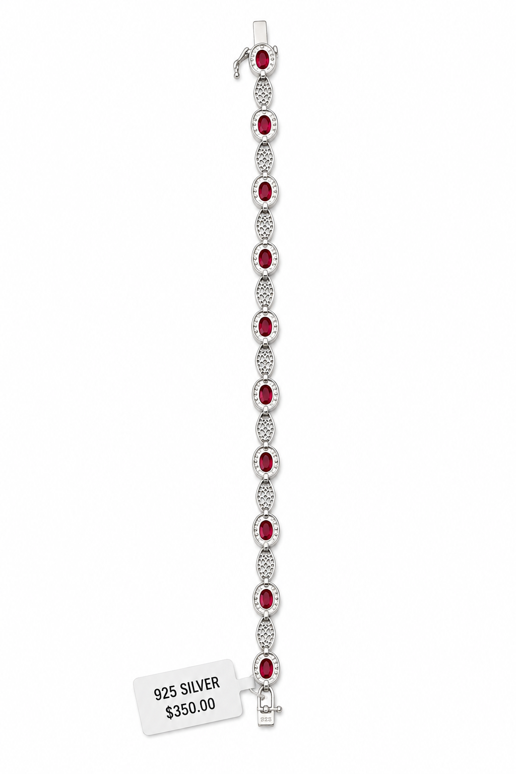 925 Sterling Silver Red Stones Halo Bracelet