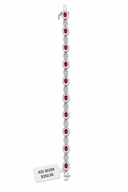 925 Sterling Silver Red Stones Halo Bracelet