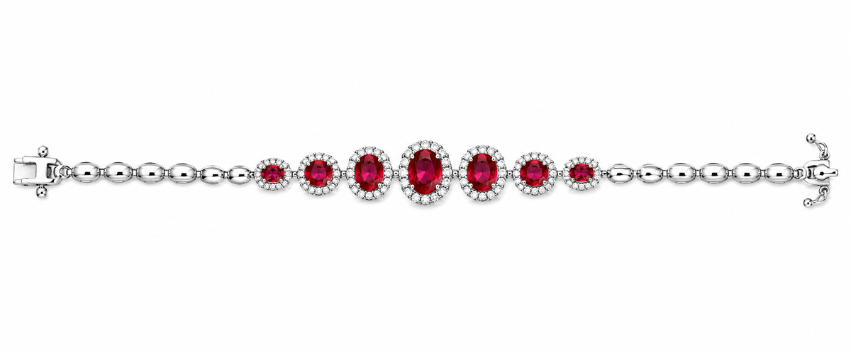925 Sterling Silver Graduated Red CZ Halo Bracelet