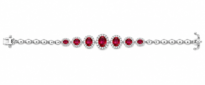 925 Sterling Silver Graduated Red CZ Halo Bracelet