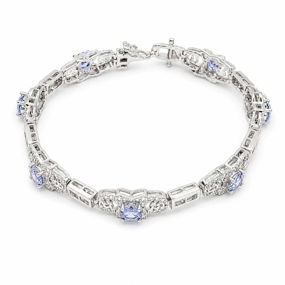 925 Sterling Silver Lavender CZ Halo Bracelet