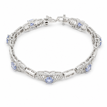 925 Sterling Silver Lavender CZ Halo Bracelet