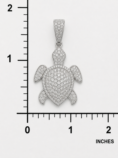 925 Sterling Silver Pavé Turtle CZ Pendant