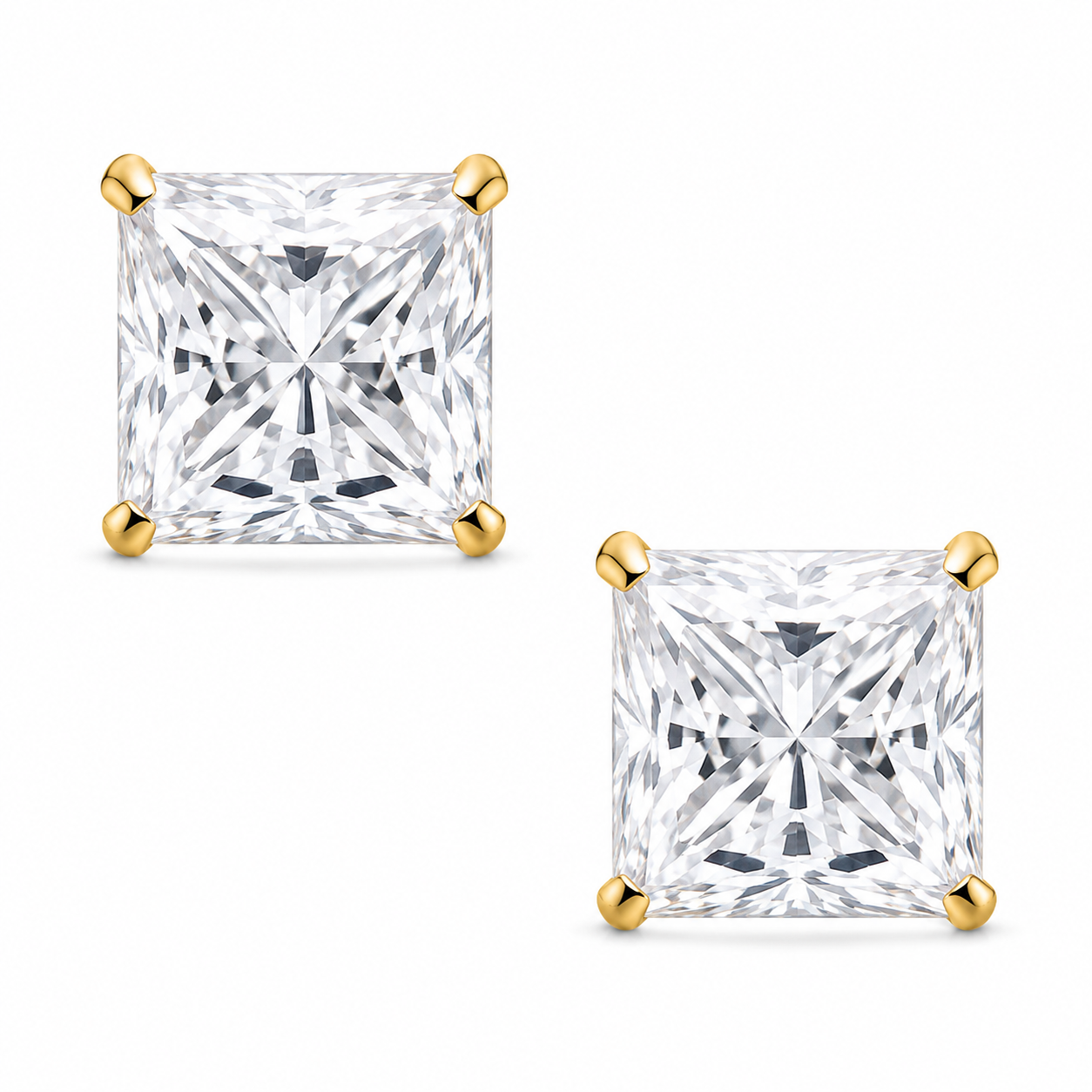 14K Gold Princess-Cut Stud Earrings