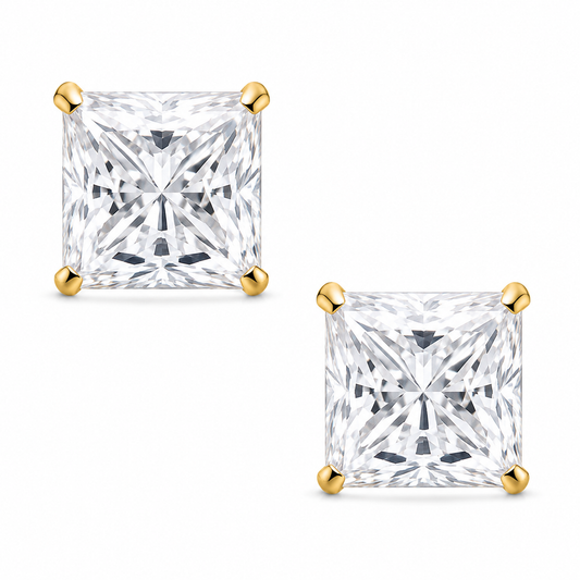 14K Gold Princess-Cut Stud Earrings