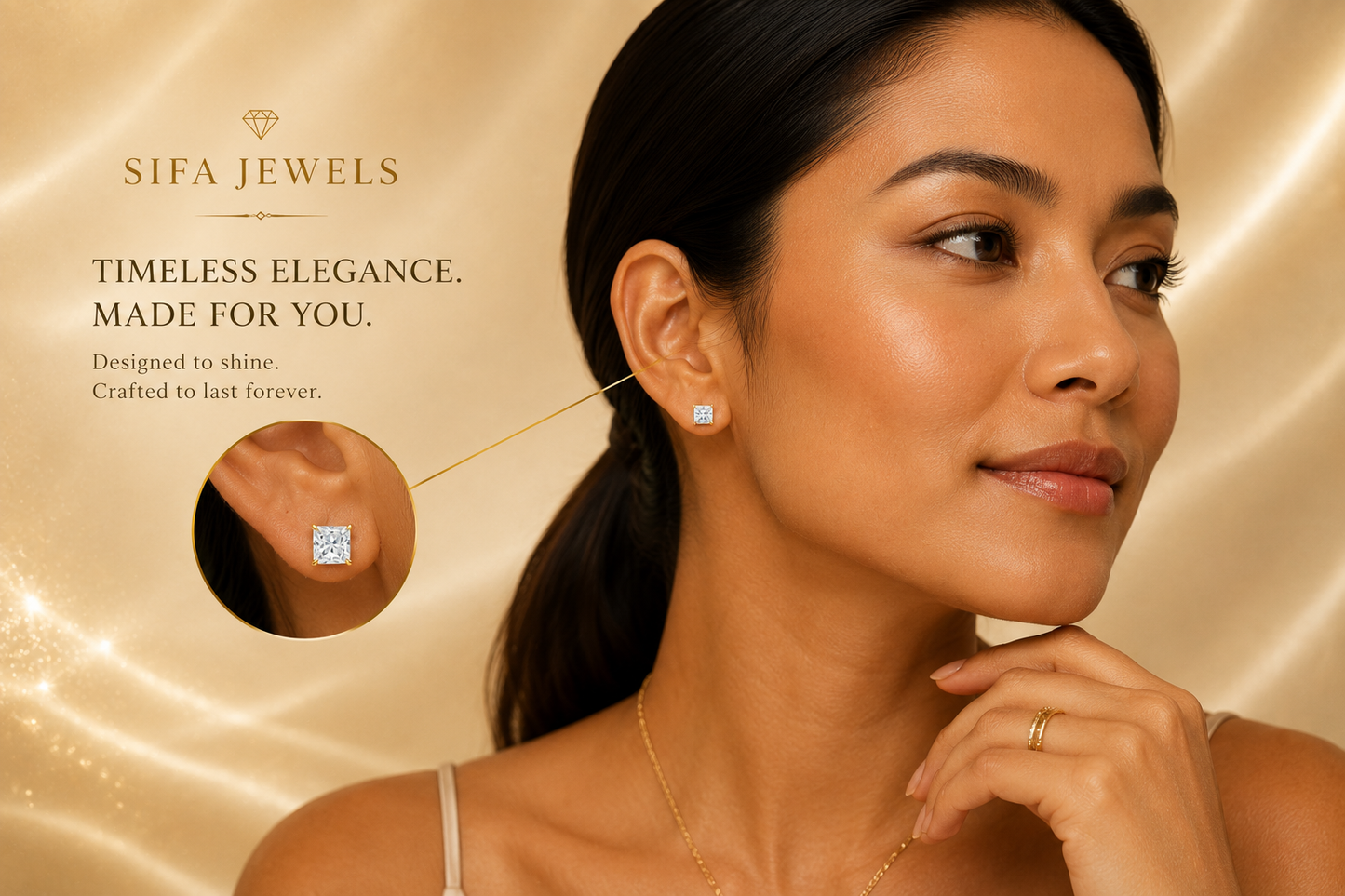 14K Gold Princess-Cut Stud Earrings