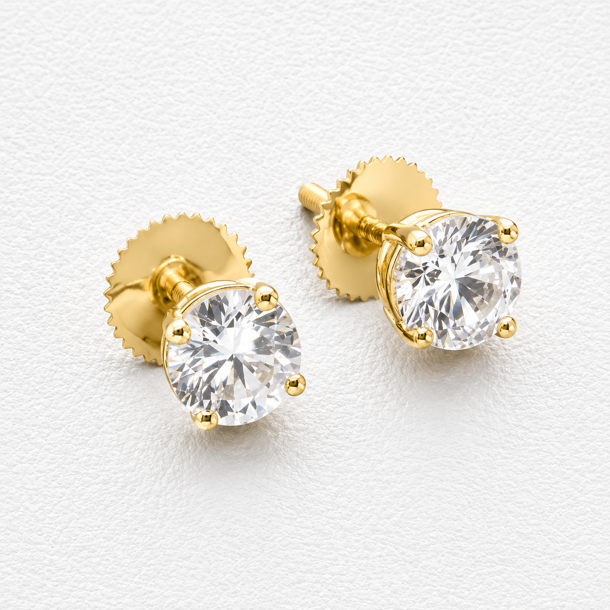 14K Yellow Gold Solitaire Moissanite Solitaire Stud Earrings