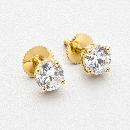 14K Yellow Gold Solitaire Moissanite Solitaire Stud Earrings