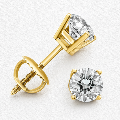 14K Yellow Gold Solitaire Moissanite Solitaire Stud Earrings