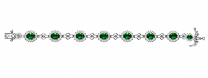 925 Sterling Silver Green Oval Stone Halo Tennis Bracelet