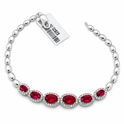 925 Sterling Silver Graduated Red CZ Halo Bracelet