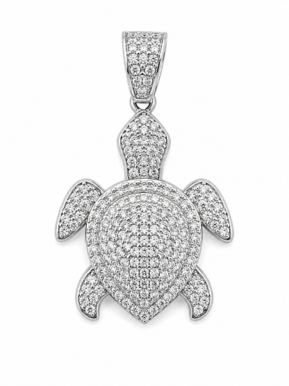 925 Sterling Silver Pavé Turtle CZ Pendant
