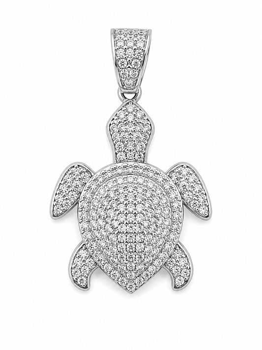 925 Sterling Silver Pavé Turtle CZ Pendant