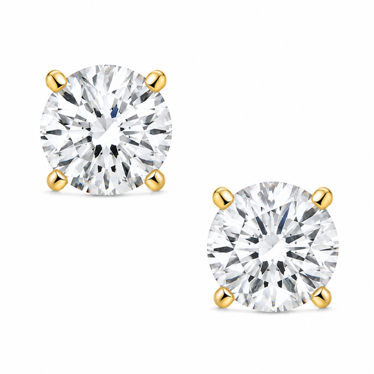 14K Yellow Gold Round Cubic Zirconia Stud Earrings