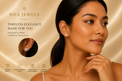 14K Yellow Gold Round Cubic Zirconia Stud Earrings