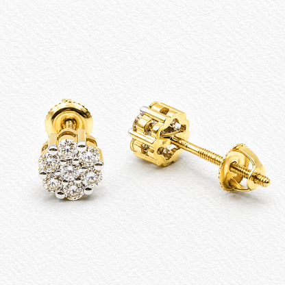 14K Gold Moissanite Cluster Stud Earrings – Screw Back | Flower Design