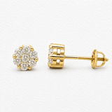 14K Gold Moissanite Cluster Stud Earrings – Screw Back | Flower Design