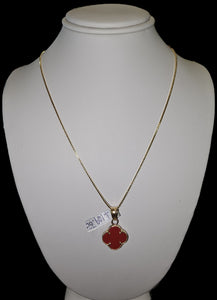 10k Gold Box Chain and 10k Red Clover Charm