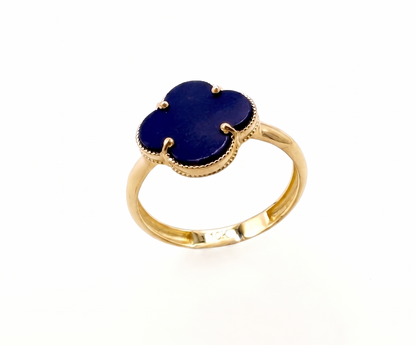10K Yellow Gold Four-Leaf Clover Blue Semi-Precious Stone Ring