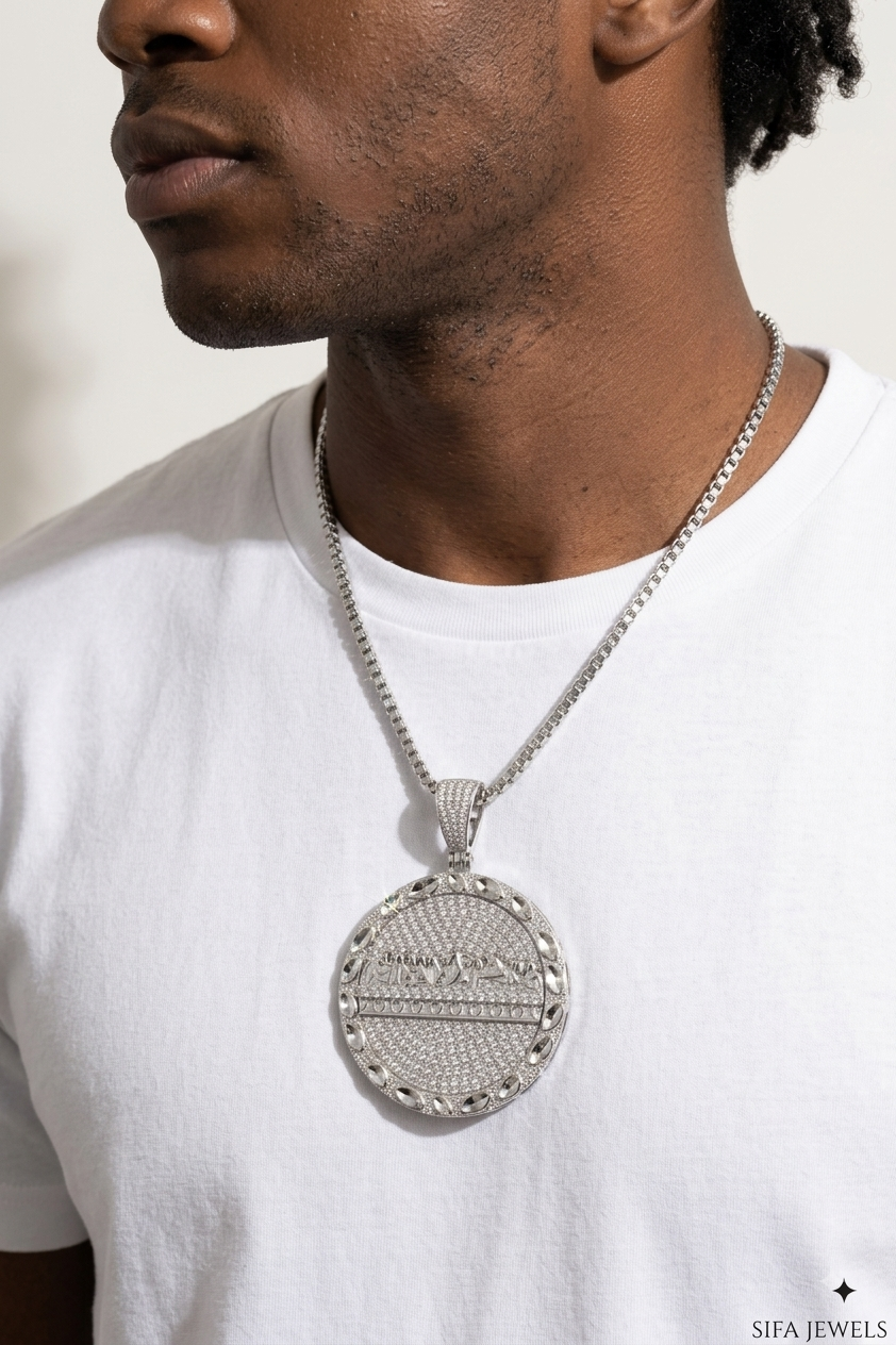 Round Religious Medallion Pendant with CZ-Style Stones