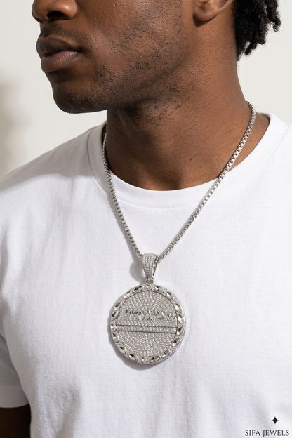 Round Religious Medallion Pendant with CZ-Style Stones