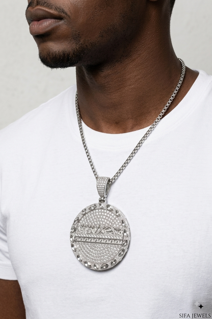 Round Religious Medallion Pendant with CZ-Style Stones