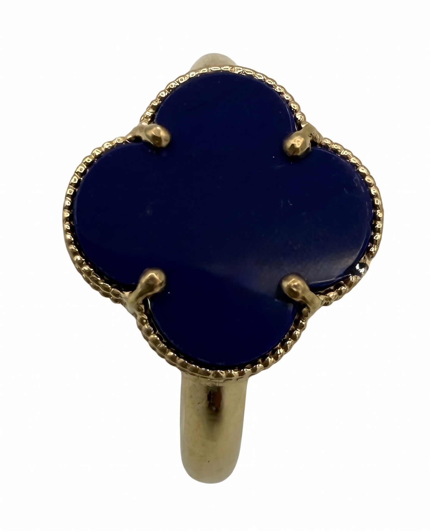 10K Yellow Gold Four-Leaf Clover Blue Semi-Precious Stone Ring