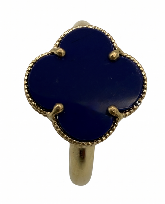 10K Yellow Gold Four-Leaf Clover Blue Semi-Precious Stone Ring