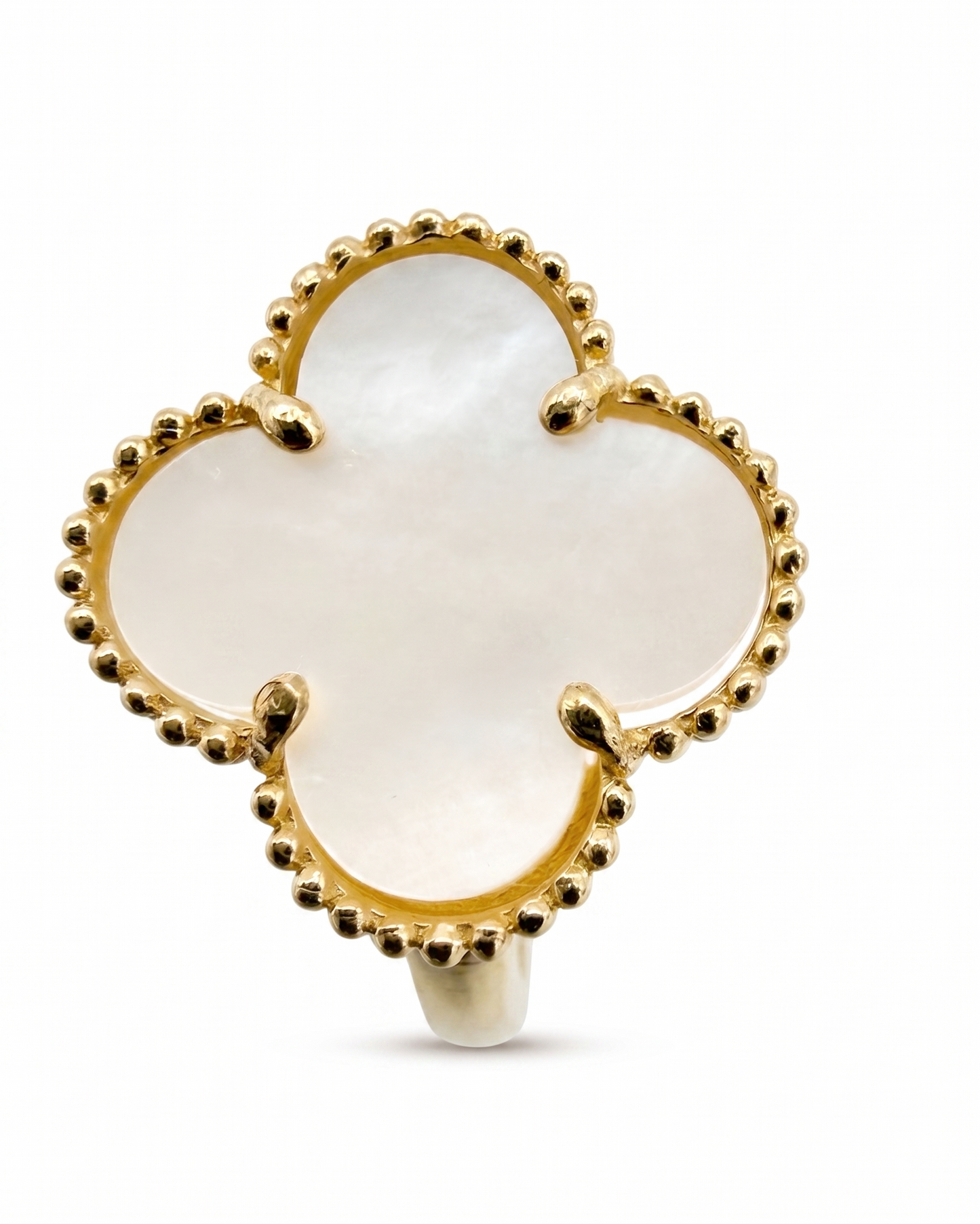 10K Yellow Gold Four-Leaf Clover White Mother of Pearl Semi-Precious Stone Ring
