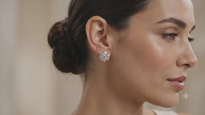 14K Gold Moissanite Cluster Stud Earrings – Screw Back | Flower Design