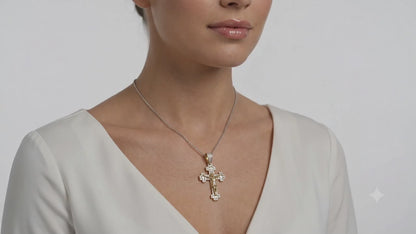 925 Sterling Silver 14K Gold-Plated CZ Crucifix Cross Pendant