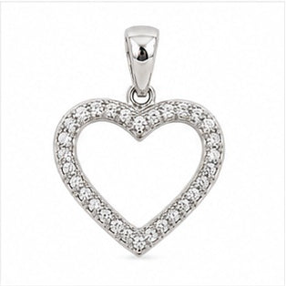 925 Sterling Silver Small Open Heart CZ Pendant