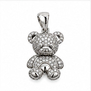 925 Sterling Silver Teddy Bear CZ Pendant