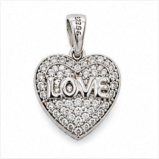 925 Sterling Silver LOVE Heart CZ Pendant