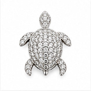 925 Sterling Silver Large Pavé Turtle CZ Pendant