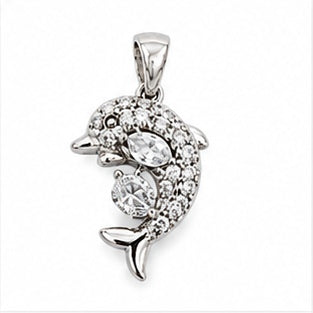 925 Sterling Silver Dolphin CZ Pendant