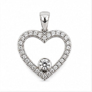 925 Sterling Silver Floral Cluster Heart CZ Pendant