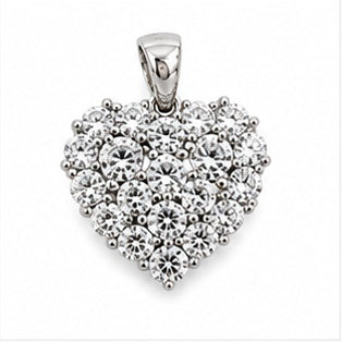 925 Sterling Silver Wide Pavé Heart CZ Pendant