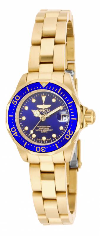 Invicta Pro Diver Women's Quartz 24.5mm Gold Case Blue Dial - Model 17036